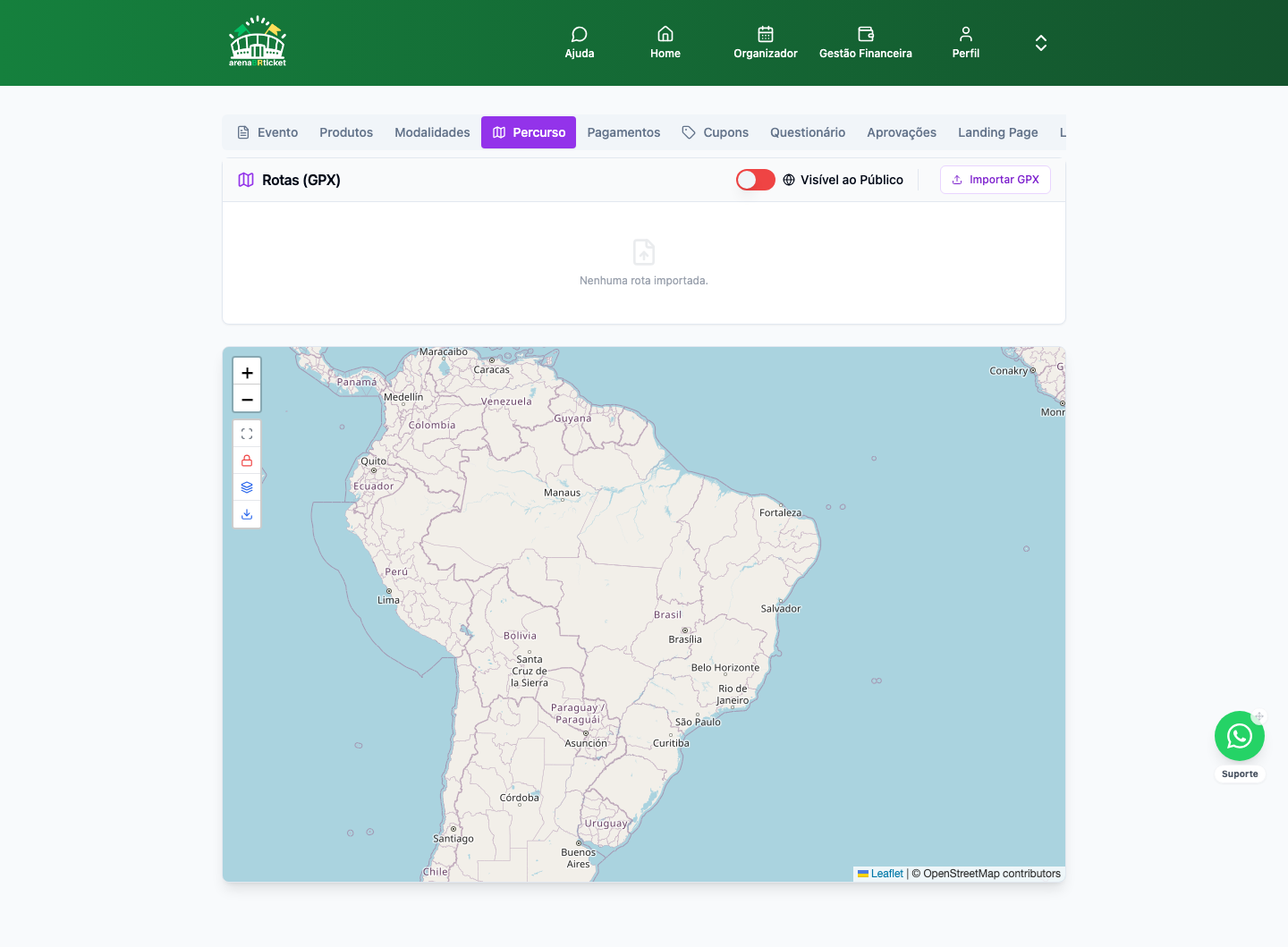Configurar Evento → Percurso
