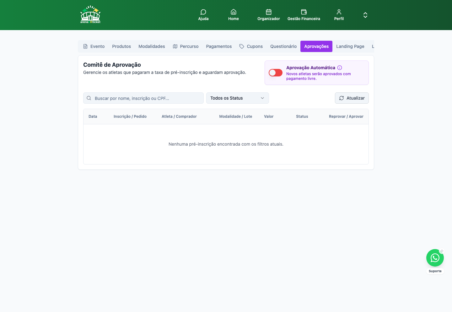 Configurar Evento → Aprovações