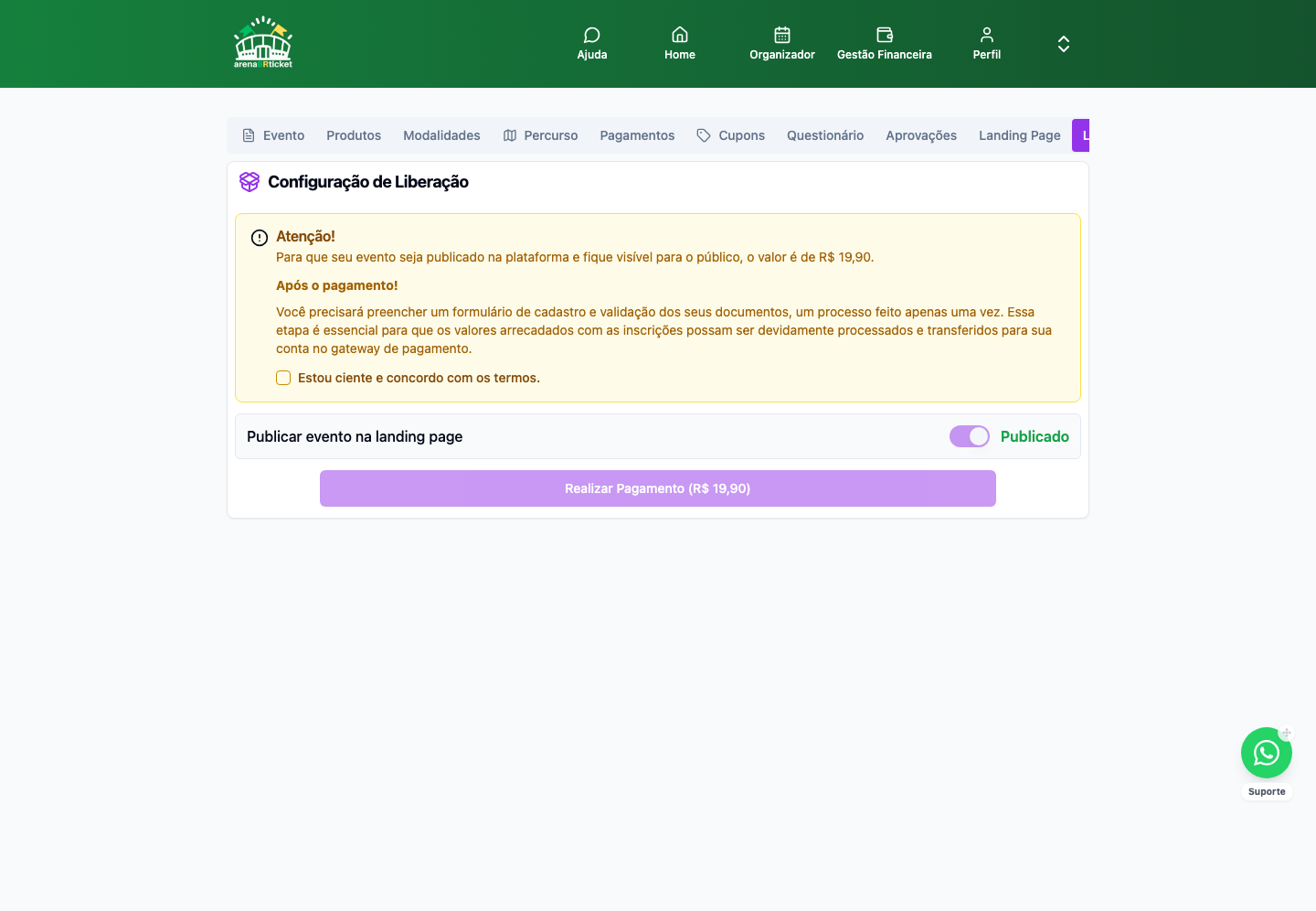 Configurar Evento → Liberação