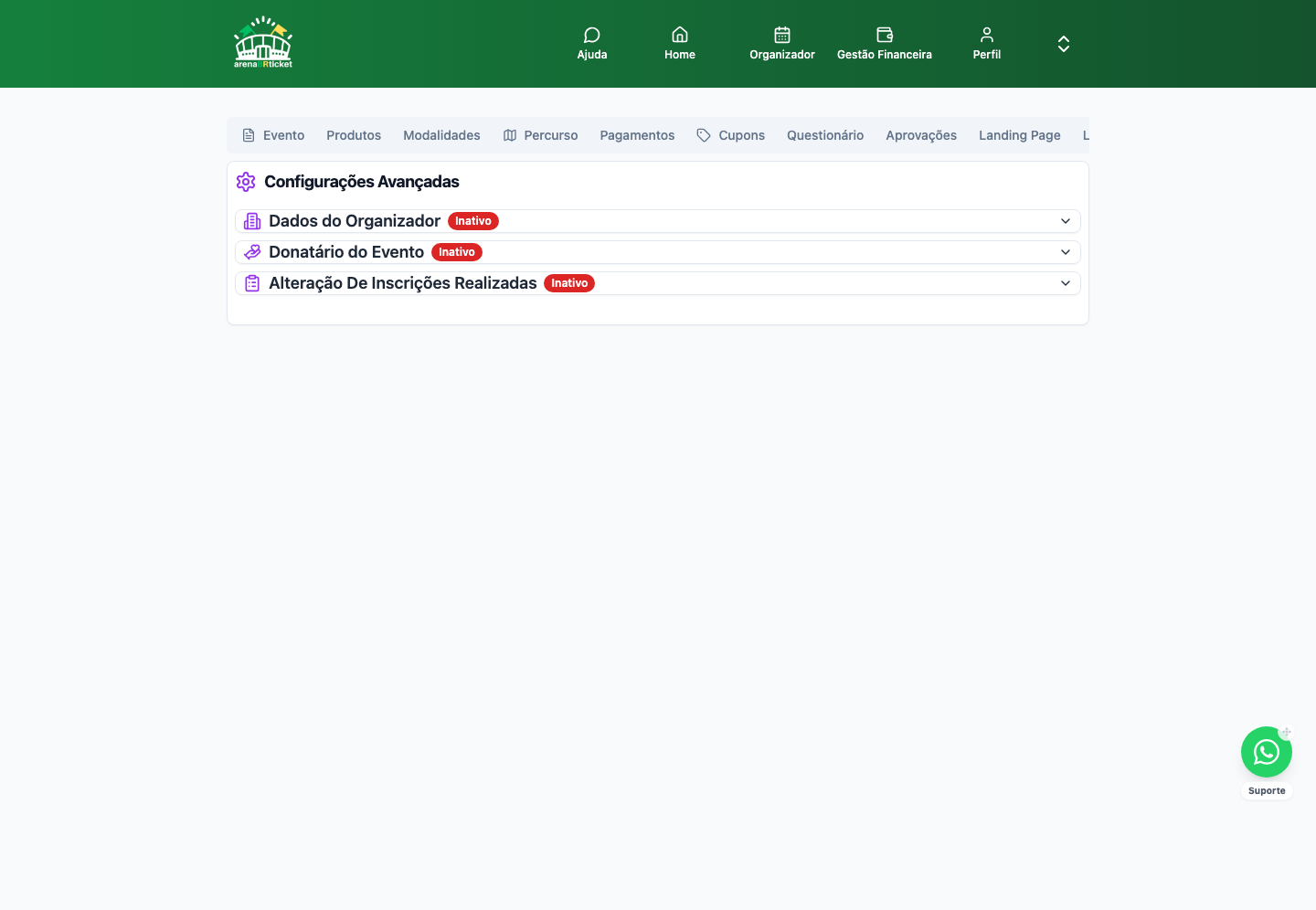 Configurar Evento → Config