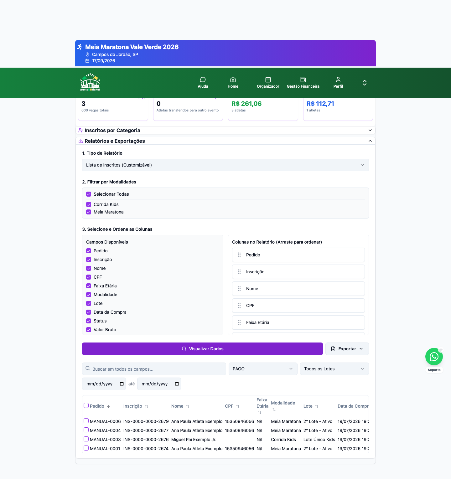 Relatório: Lista de Inscritos (Customizável)