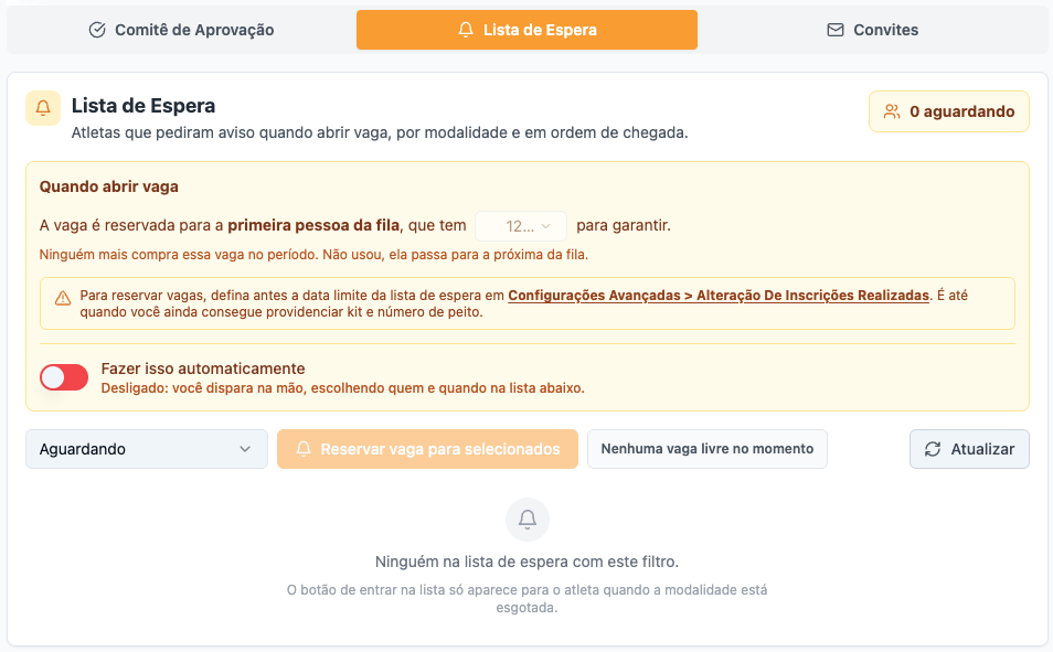 Aprovações → Lista de Espera