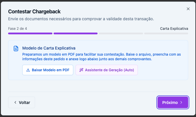 Contestar Chargeback: fase da Carta Explicativa
